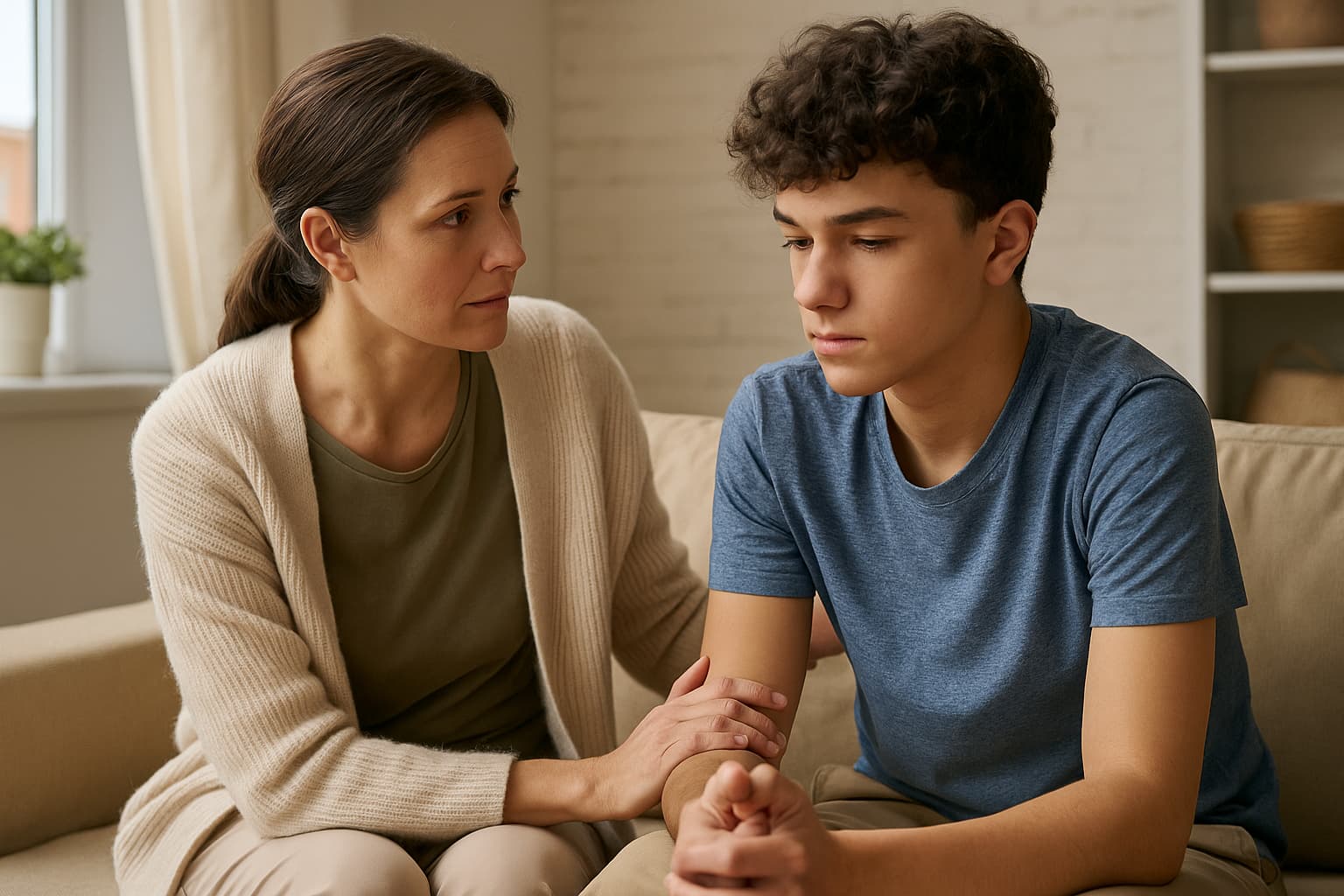 Parent comforting neurodiverse teen